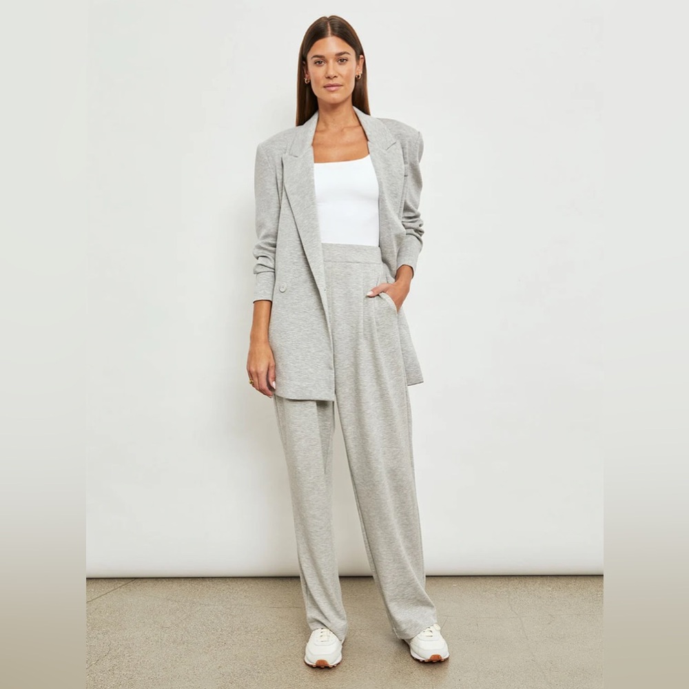 Relaxed Grey Knit Blazer & Wide-Leg Trouser Set
